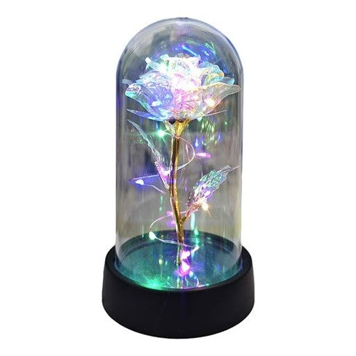 Trandafir in Cupola, Vivimall, cu Lumina Led Multicolora, Baterii, 8.5 x 15 cm, Auriu - vivimall.ro