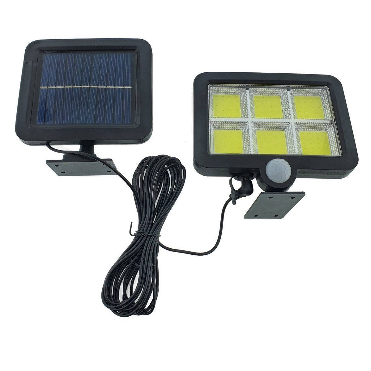 Lampa Solara LED 120 COB, Vivimall, 6 Grile, Senzor de Lumina si Miscare, Lungime Cablu 4.8 m, Lumina Alba - vivimall.ro