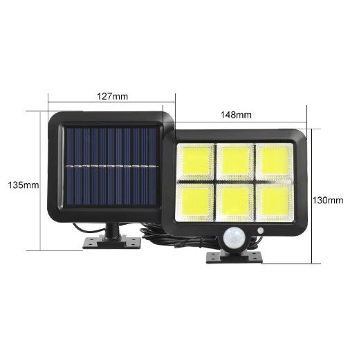 Lampa Solara LED 120 COB, Vivimall, 6 Grile, Senzor de Lumina si Miscare, Lungime Cablu 4.8 m, Lumina Alba - vivimall.ro
