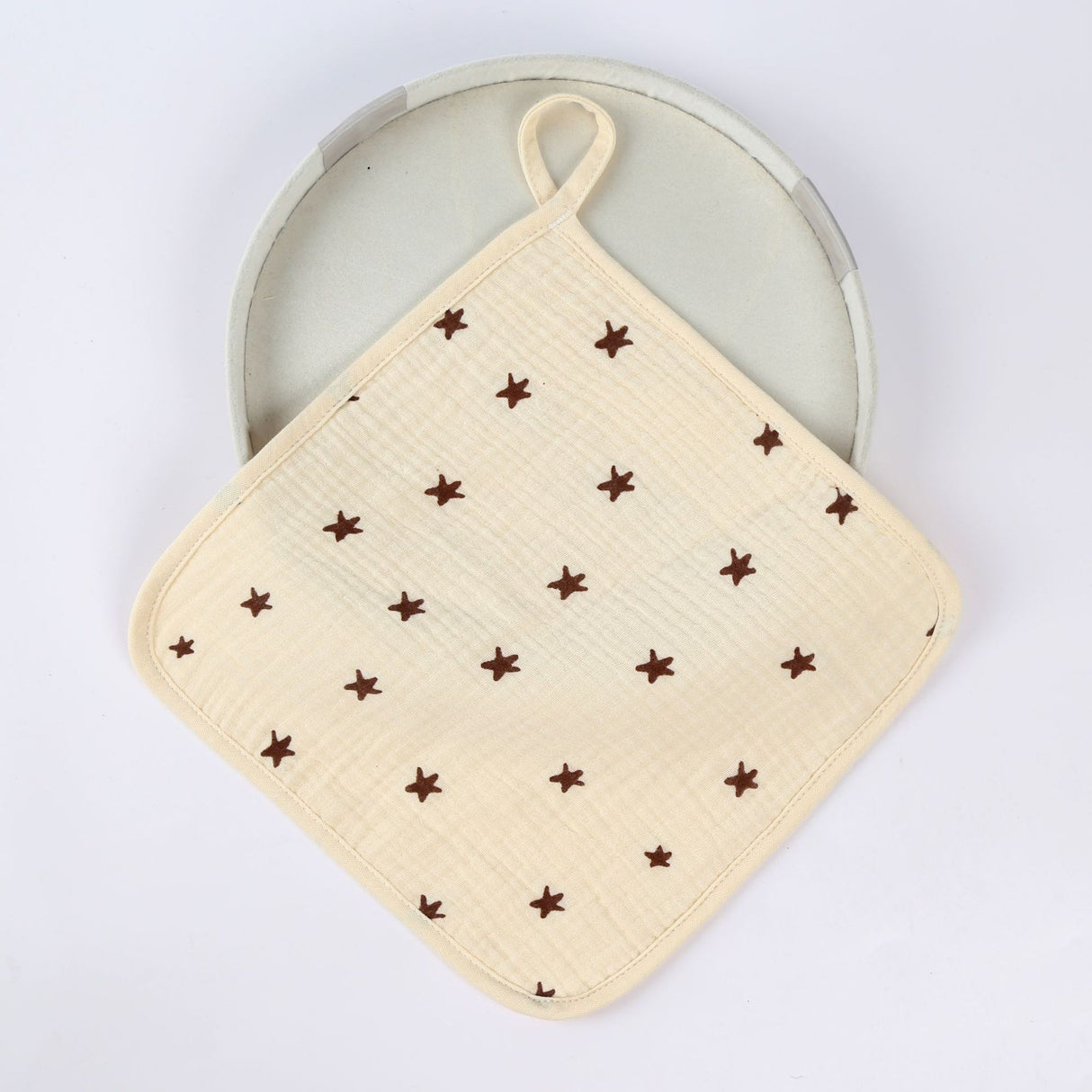 Prosop Absorbant, Vivimall, din Bumbac, 25 x 25 cm, Model Stelute, cu Agatatoare, Bej - vivimall.ro