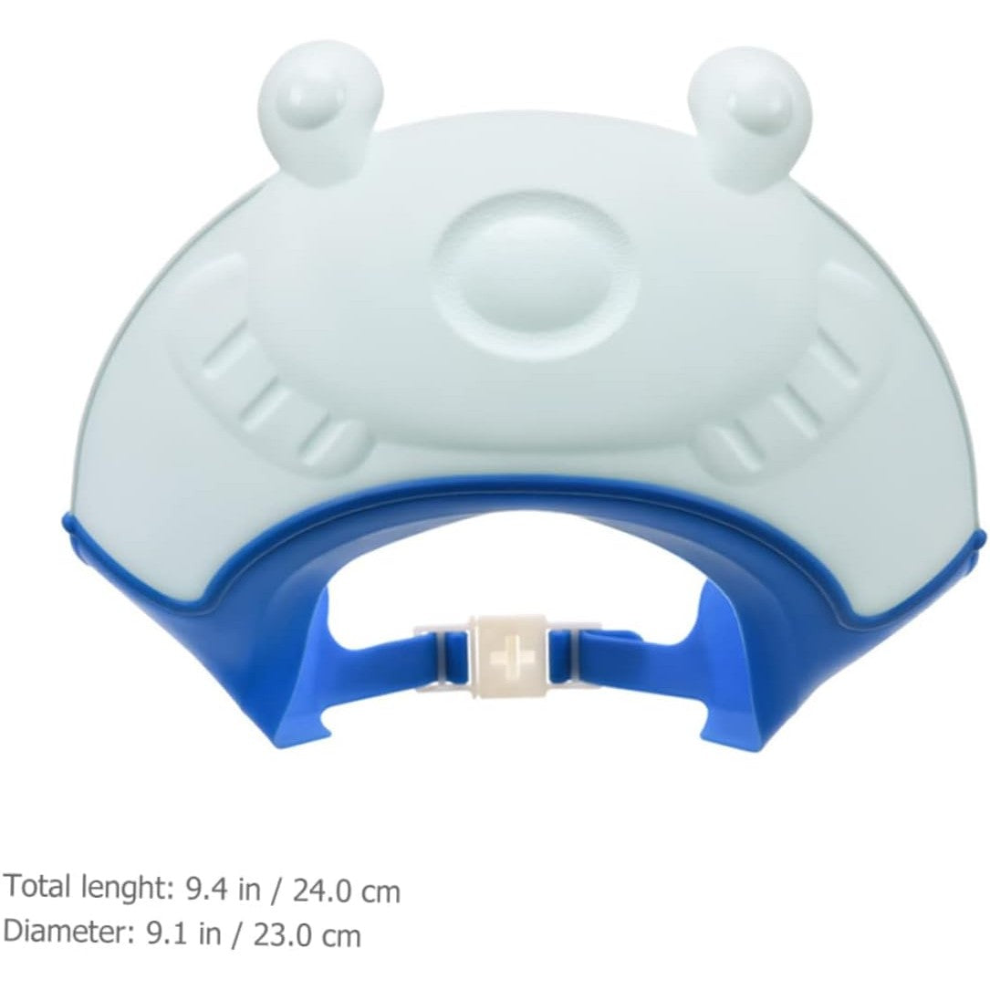 Viziera de Protectie Baie Pentru Copii, Fippy, Model Broasca, Dimensiune ajustabila, Durabil, Usor de curatat, Impotriva Samponului, pentru Ochi si Urechi, TPE+PP, 24x23 cm, Albastru - vivimall.ro