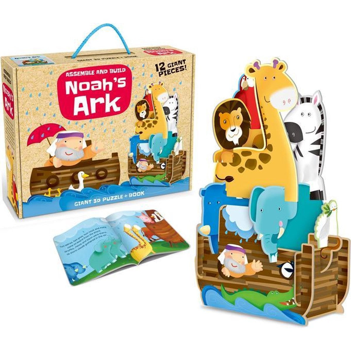 Puzzle 3D pentru copii, Vivimall, Arca lui Noe, 12 piese, carte cu povestea lui Noe si animalele de pe arca, Joc distractiv, + 3 ani - vivimall.ro