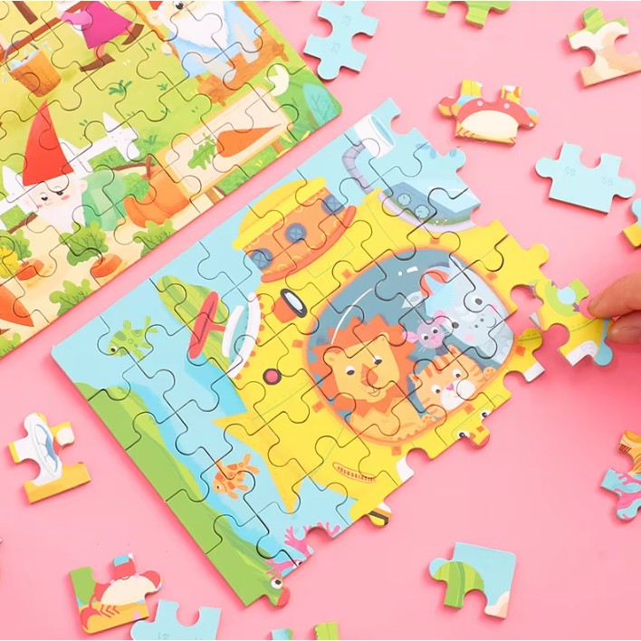 Puzzle 60 de Piese din Lemn in Cutie Metalica, Vivimall, Model Submarin, Educativ, Dezvoltare Abilitati Cognitive, pentru Prescolari, 22.5x13.5 cm, Multicolor - vivimall.ro