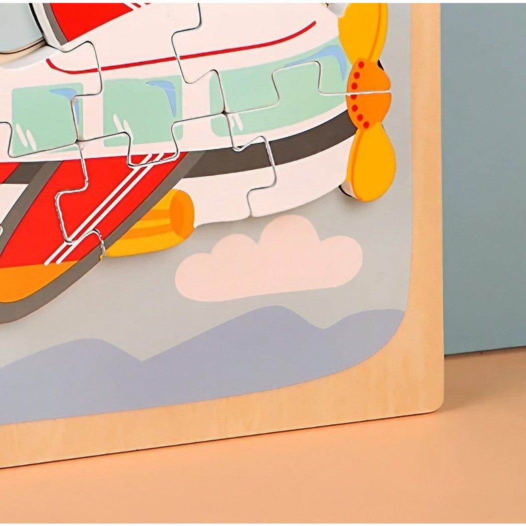 Puzzle Montessori din Lemn pentru Copii, Vivimall, 3D, 0-3 Ani, Model Avion, Educativ, Intuitiv, Creativ, 6 Piese, 15x15x0.5 cm, Multicolor - vivimall.ro