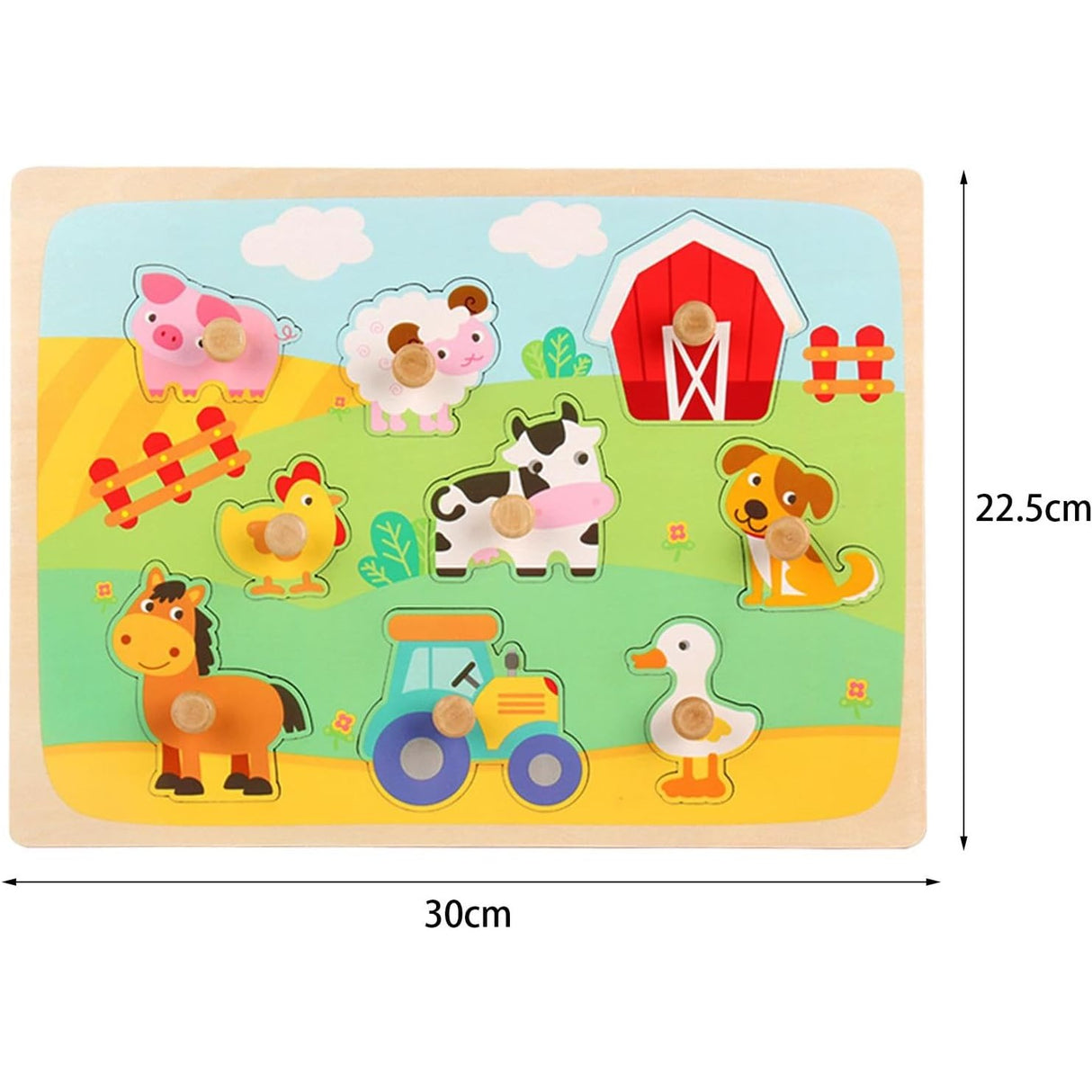 Puzzle Montessori din Lemn pentru Copii, Vivimall, 3D, 0-3 Ani, Model Ferma, Educativ, Intuitiv, Creativ, 9 Piese, 30x22.5x0.8 cm, Multicolor