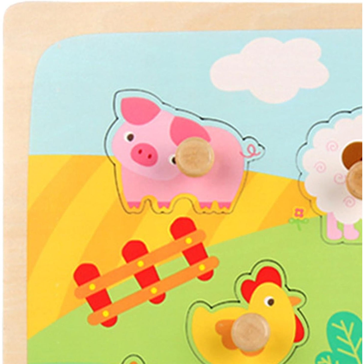 Puzzle Montessori din Lemn pentru Copii, Vivimall, 3D, 0-3 Ani, Model Ferma, Educativ, Intuitiv, Creativ, 9 Piese, 30x22.5x0.8 cm, Multicolor