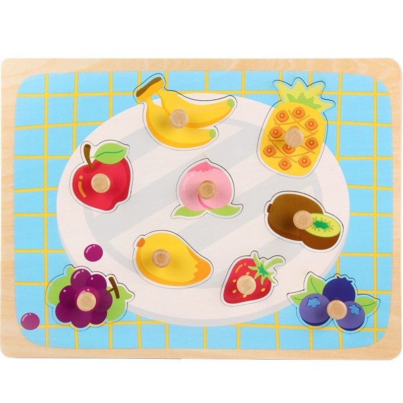 Puzzle Montessori din Lemn pentru Copii, Vivimall, 3D, 0-3 Ani, Model Fructe, Educativ, Intuitiv, Creativ, 9 Piese, 30x22.5x0.8 cm, Multicolor - vivimall.ro