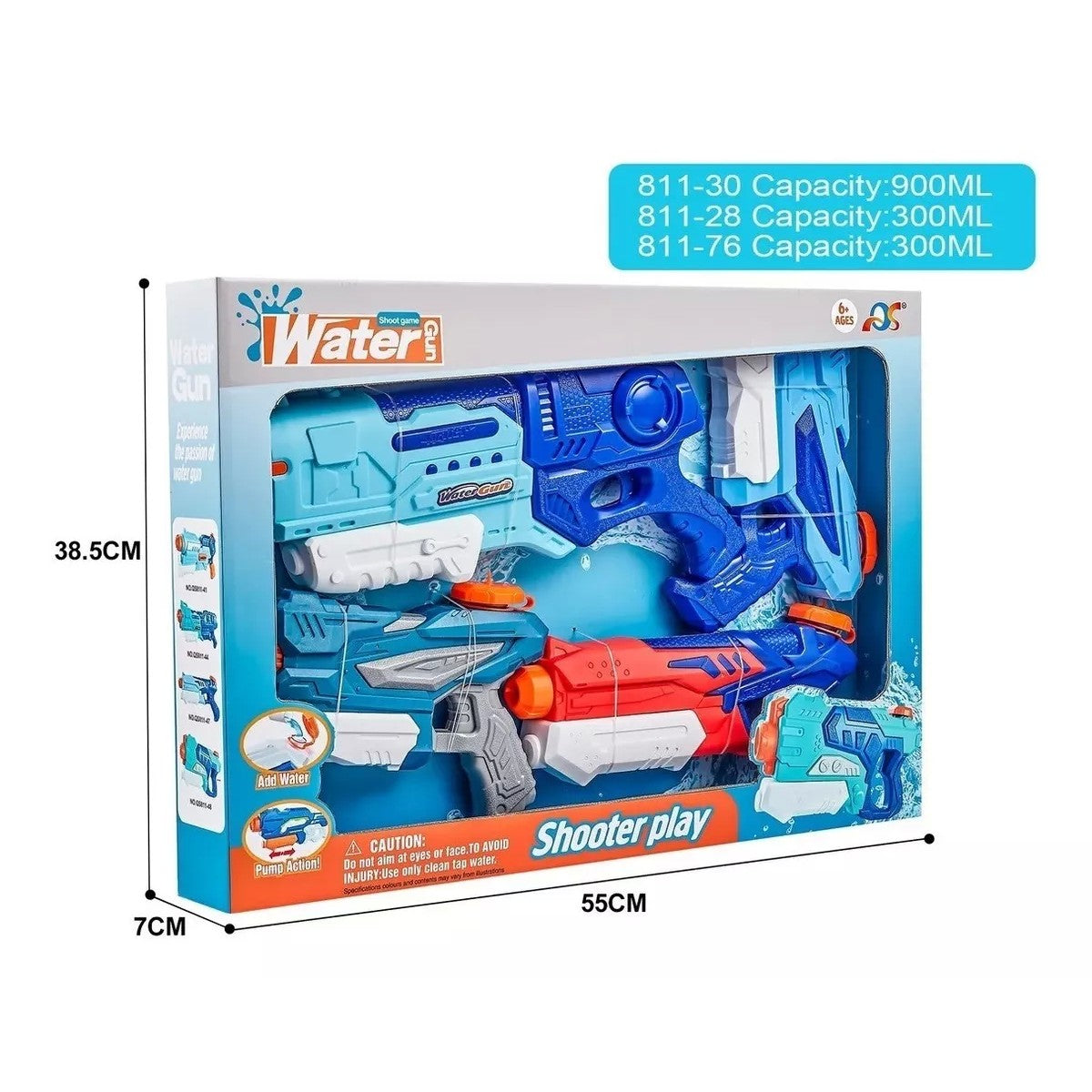 Set 4x Pistol cu Apa pentru Copii, Vivimall, 6ani+, Multicolor, 1x 900 ML + 3x 300 ML - vivimall.ro