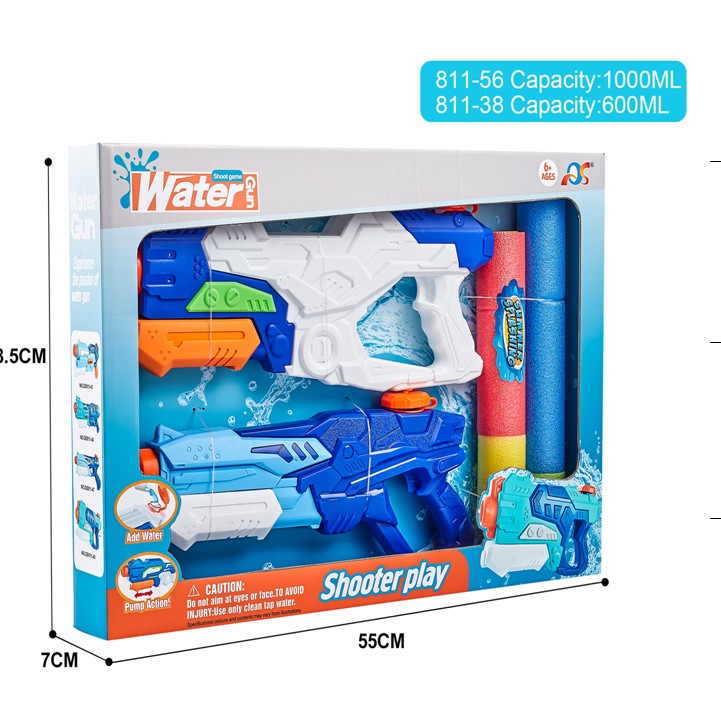 Set 2x Pistol cu Apa pentru Copii, Rezervor, Pentru Piscina/Plaja, Vivimall, 6ani+, Alb/Albastru + Albastru, 1000 ML + 600 ML - vivimall.ro