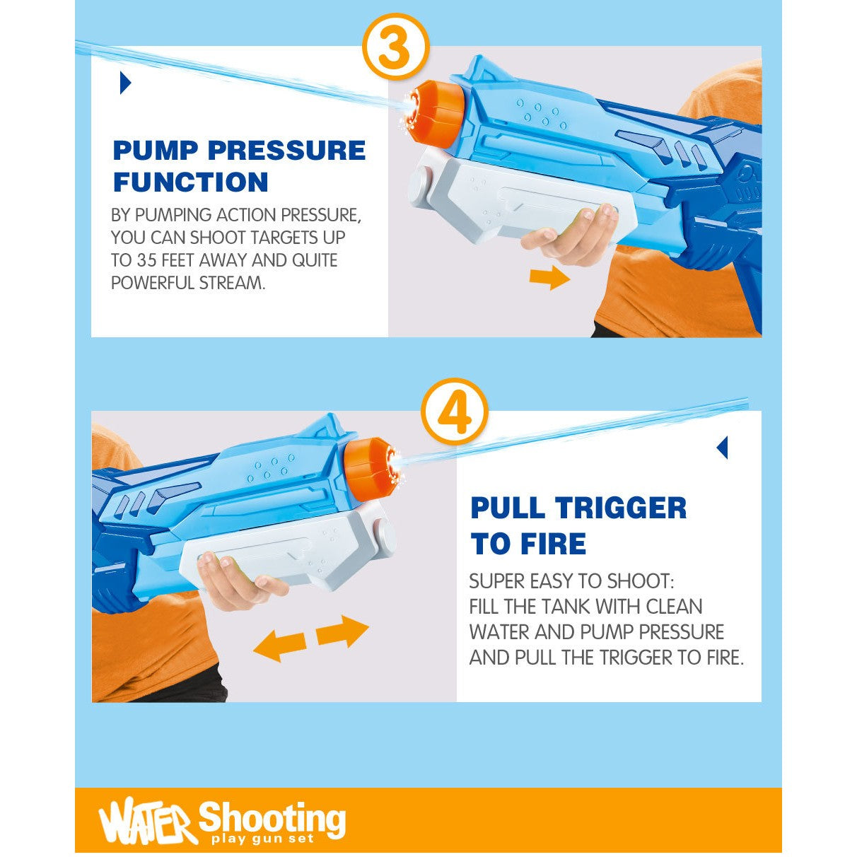 Pistol cu Apa pentru Copii, Rezervor, Pentru Piscina/Plaja, Vivimall, 6ani+, Albastru, 300ML - vivimall.ro