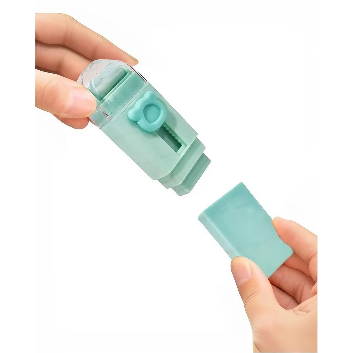 Radiera Retractabila, Flippy, Model Ursulet, Reglare Push-Pull, Radiera de tip Push, Doua Radiere de Rezerva in set din Cauciuc, Verde deschis - vivimall.ro