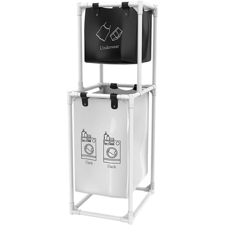 Cos de Rufe, Vivimall, cu 2 Etaje, 2 Cosuri, Cadru de Otel Inoxidabil, 97x44x31 cm, Alb - vivimall.ro