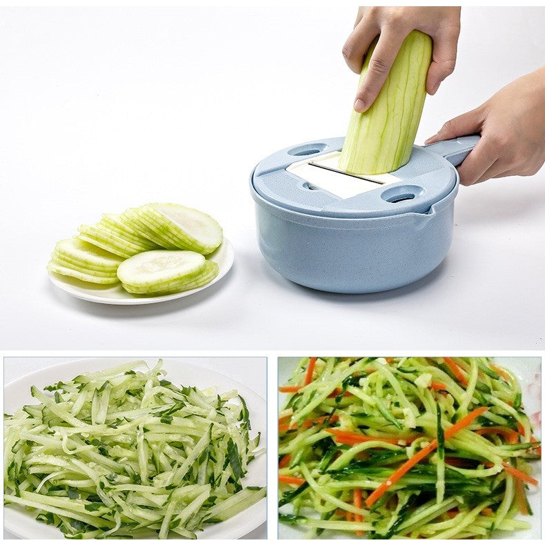 Razatoare multifunctionala Vivimall pentru legume, fructe, branzeturi, 10 piese, 27.6x8 cm, albastru - vivimall.ro