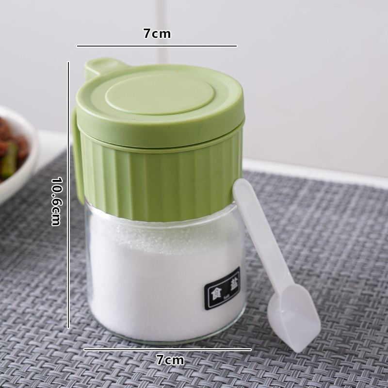 Recipient Condimente, Vivimall, din Stilca, 180 ml, cu Maner si Lingurita, 10.6 x 7 x 7 cm, Capac Mat, Verde - vivimall.ro