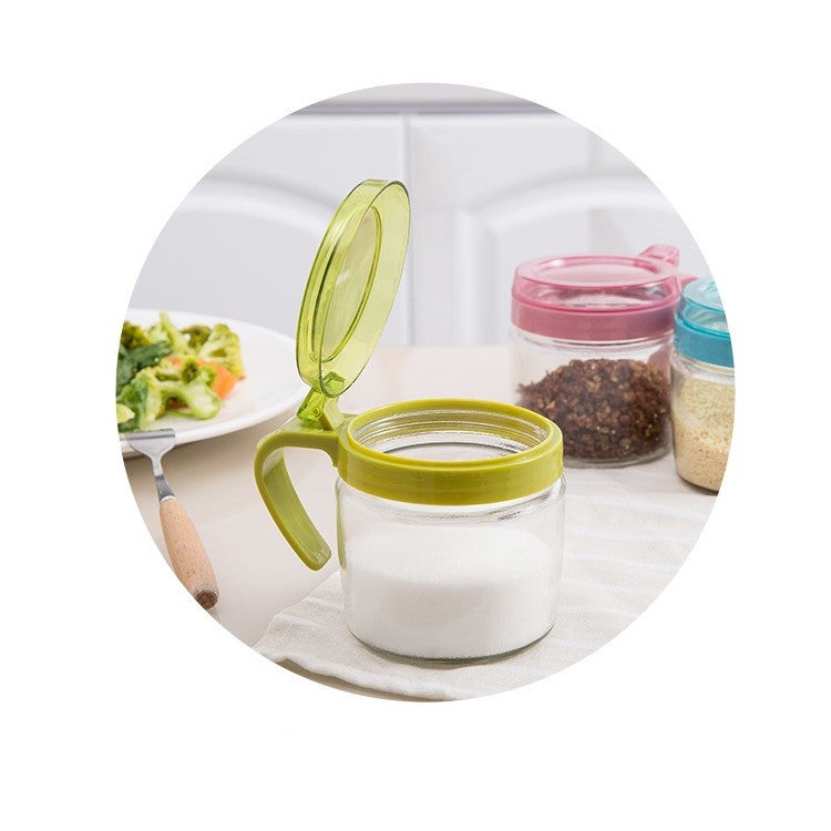 Recipient Condimente, Vivimall, din Stilca, 180 ml, cu Maner si Lingurita, 8 x 9 cm, Capac Transparent, Verde - vivimall.ro