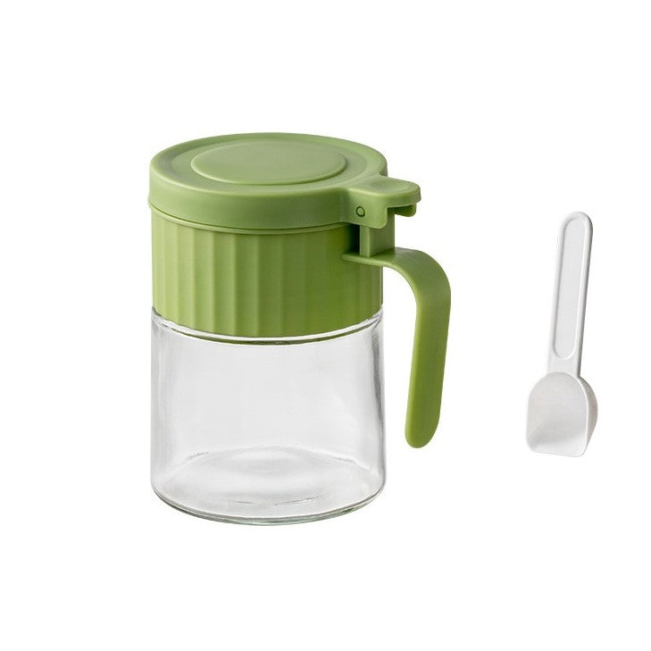 Recipient Condimente, Vivimall, din Stilca, 180 ml, cu Maner si Lingurita, 10.6 x 7 x 7 cm, Capac Mat, Verde - vivimall.ro