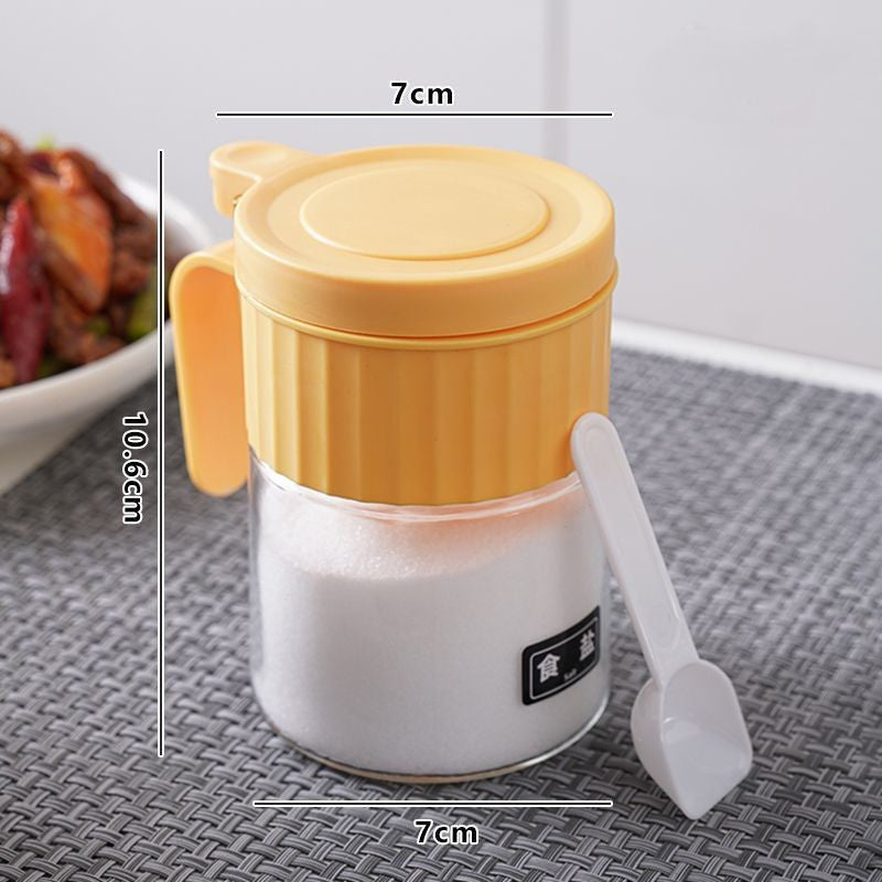 Recipient Condimente, Vivimall, din Stilca, 180 ml, cu Maner si Lingurita, 10.6 x 7 x 7 cm, Capac Mat, Galben - vivimall.ro