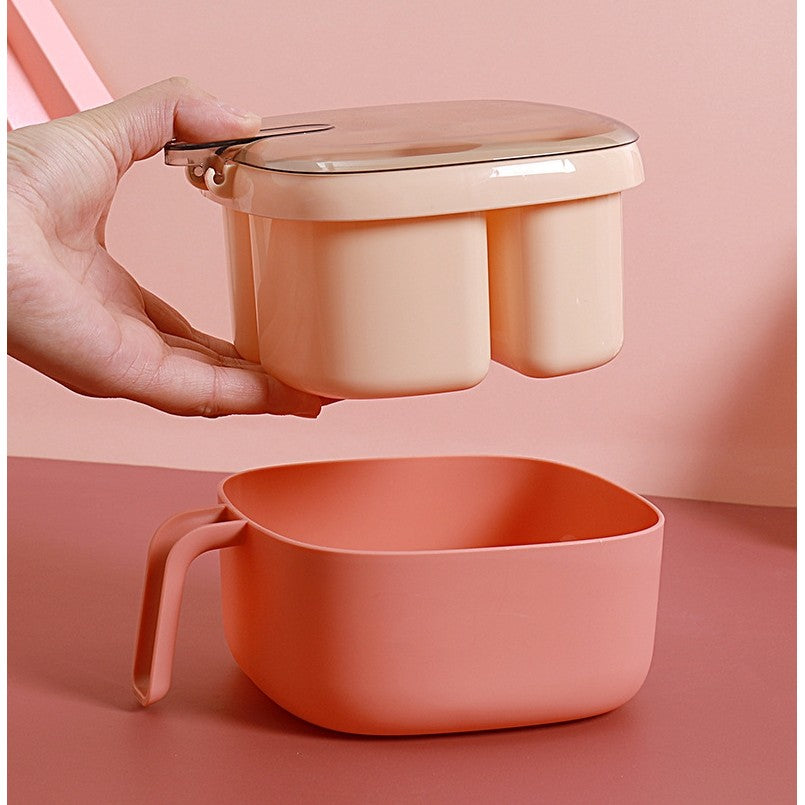 Recipient pentru condimente Vivimall, 4 casute, potrivit pentru sare, cimbru, piper, condimente, 4 lingurite din plastic, capac din plastic, maner, 14x14x8 cm, roz - vivimall.ro