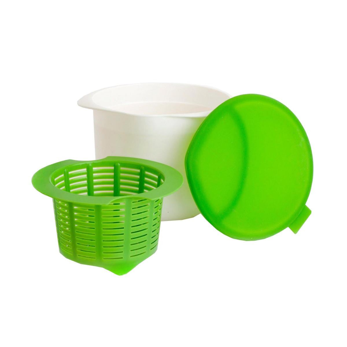 Recipient pentru Preparat Branza, Vivimall, Capac de Silicon, Cheese Maker din Plastic, Strecuratoare, 17x14.5x12.8 cm, Verde - vivimall.ro
