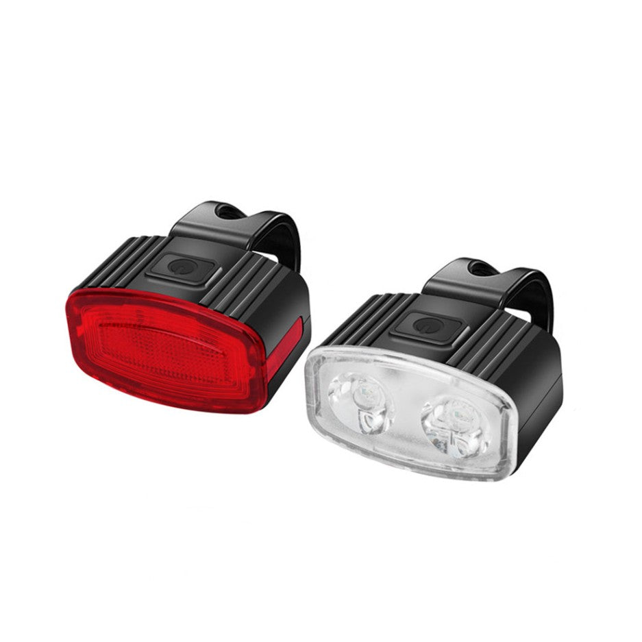 Set far si stop spate LED bicicleta, Vivimall, incarcare USB, rezistent la apa, 4 moduri de luminare, Plastic, Alb/Rosu, 10x6x4 cm - vivimall.ro
