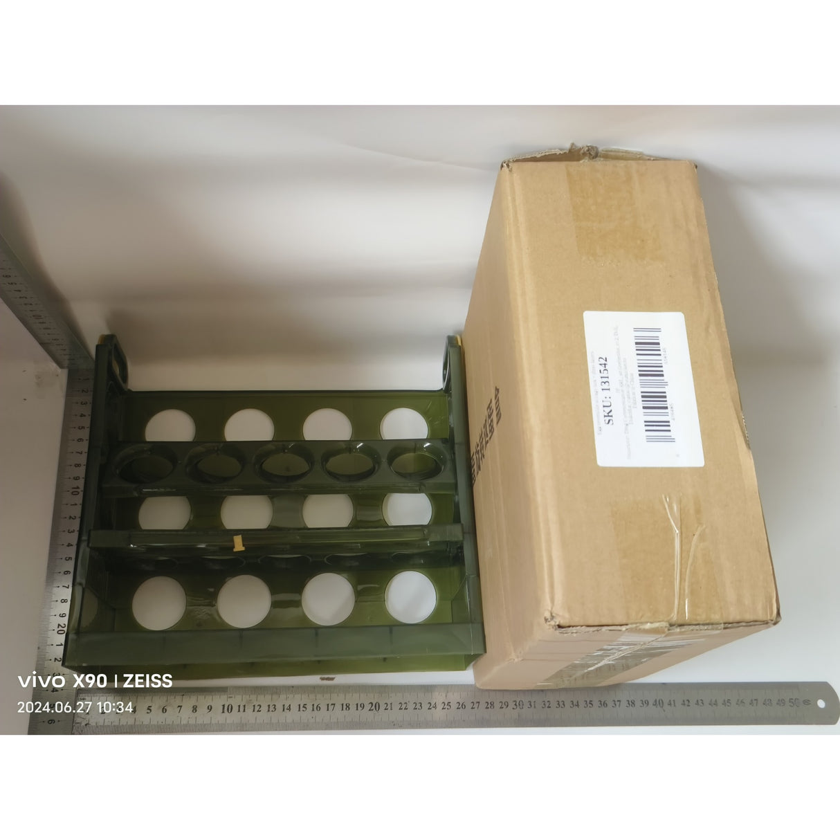 Suport Organizator pentru Oua, Vivimall, pentru Frigider, Verde transparent, Capacitate 30 oua, Trei straturi, cu Data de Expirare, 25.5x10x23 cm - vivimall.ro