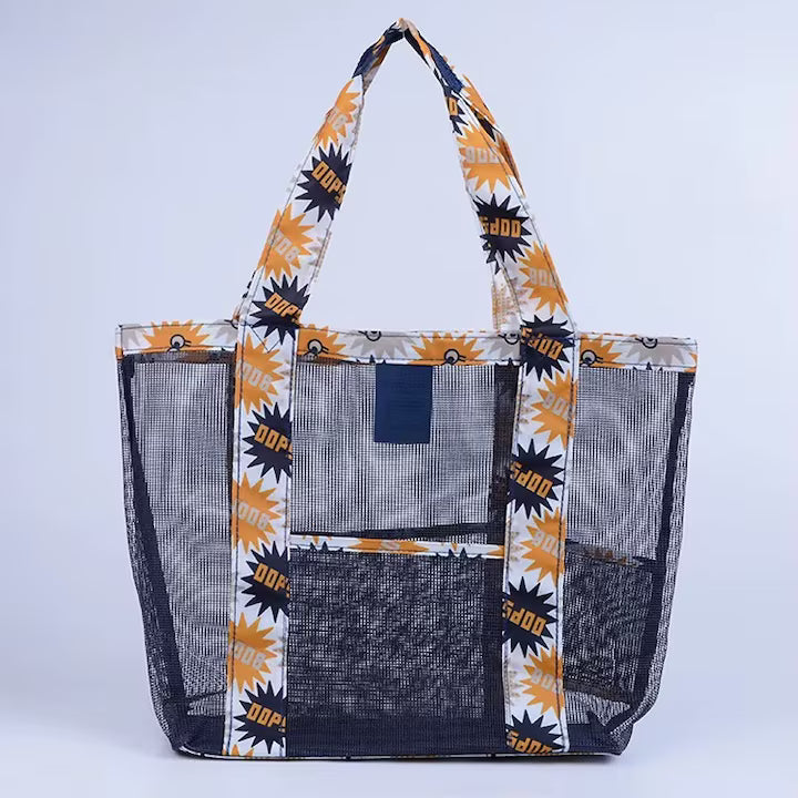 Geanta De Plaja Negru Imprimeu Oops | BeachVibe 4 - vivimall.ro