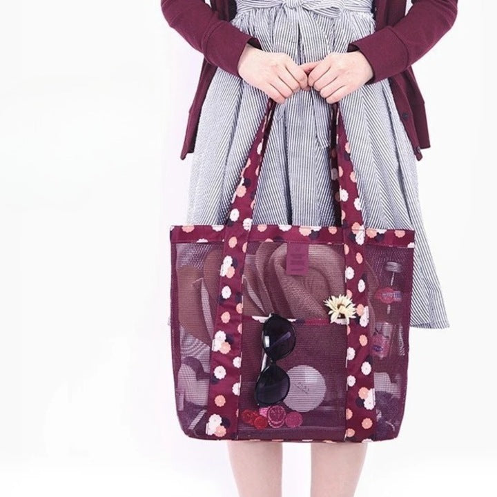 Geanta De Plaja Burgundy Imprimeu Floral | BeachVibe 3 - vivimall.ro