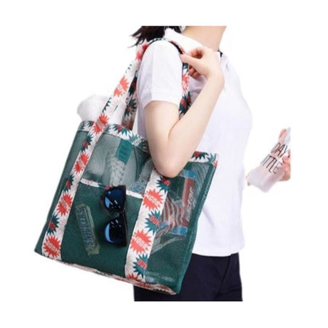 Geanta De Plaja Verde Imprimeu Boom | BeachVibe 1 - vivimall.ro