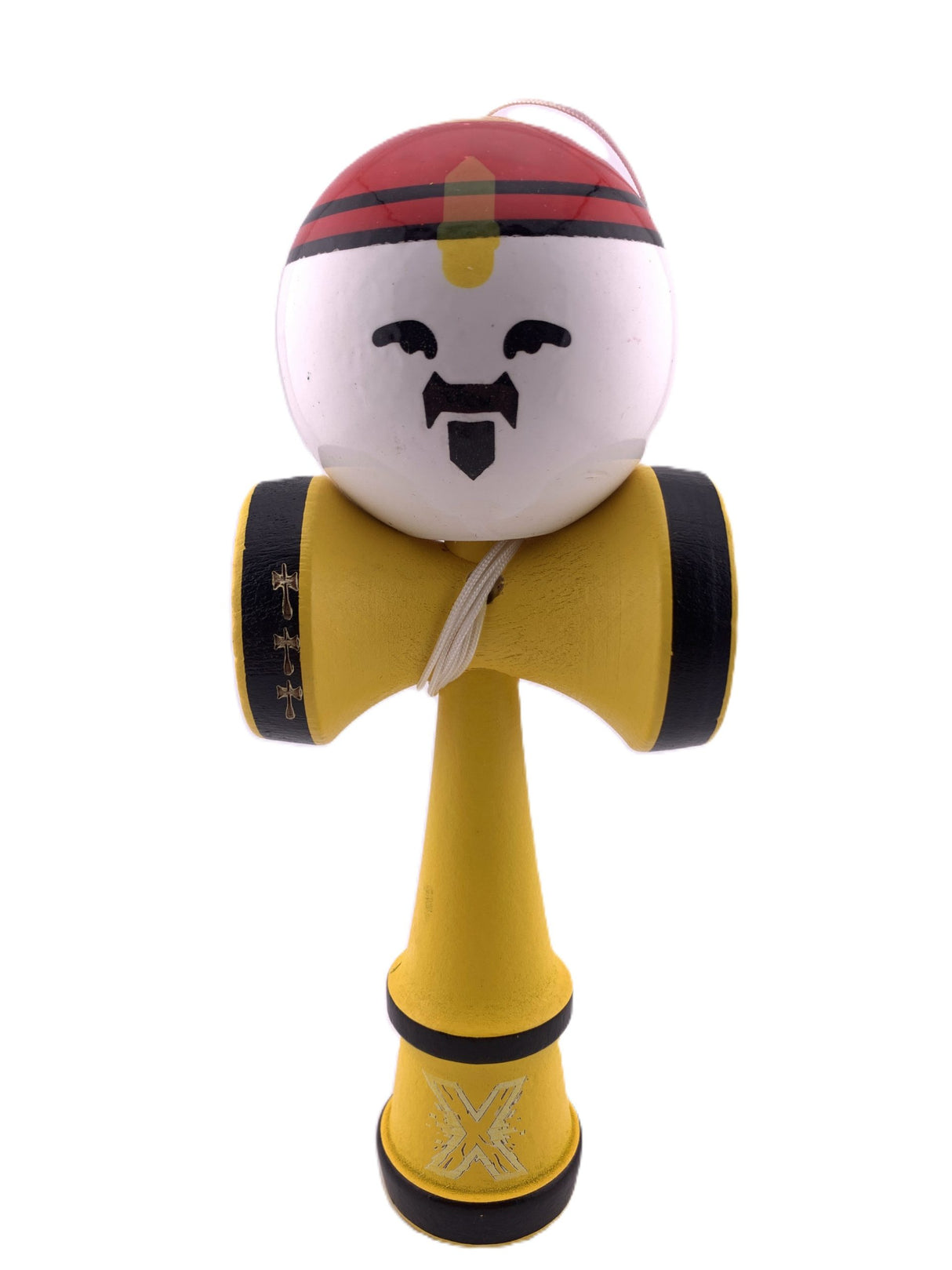 RESIGILAT - Kendama X Originala, Profesionala, Flippy, Big Cups V2, Model Rege Super Sticky Legendary Cupe Mari, Rulment Metalic cu Ata 55 cm, Maner Galben - vivimall.ro