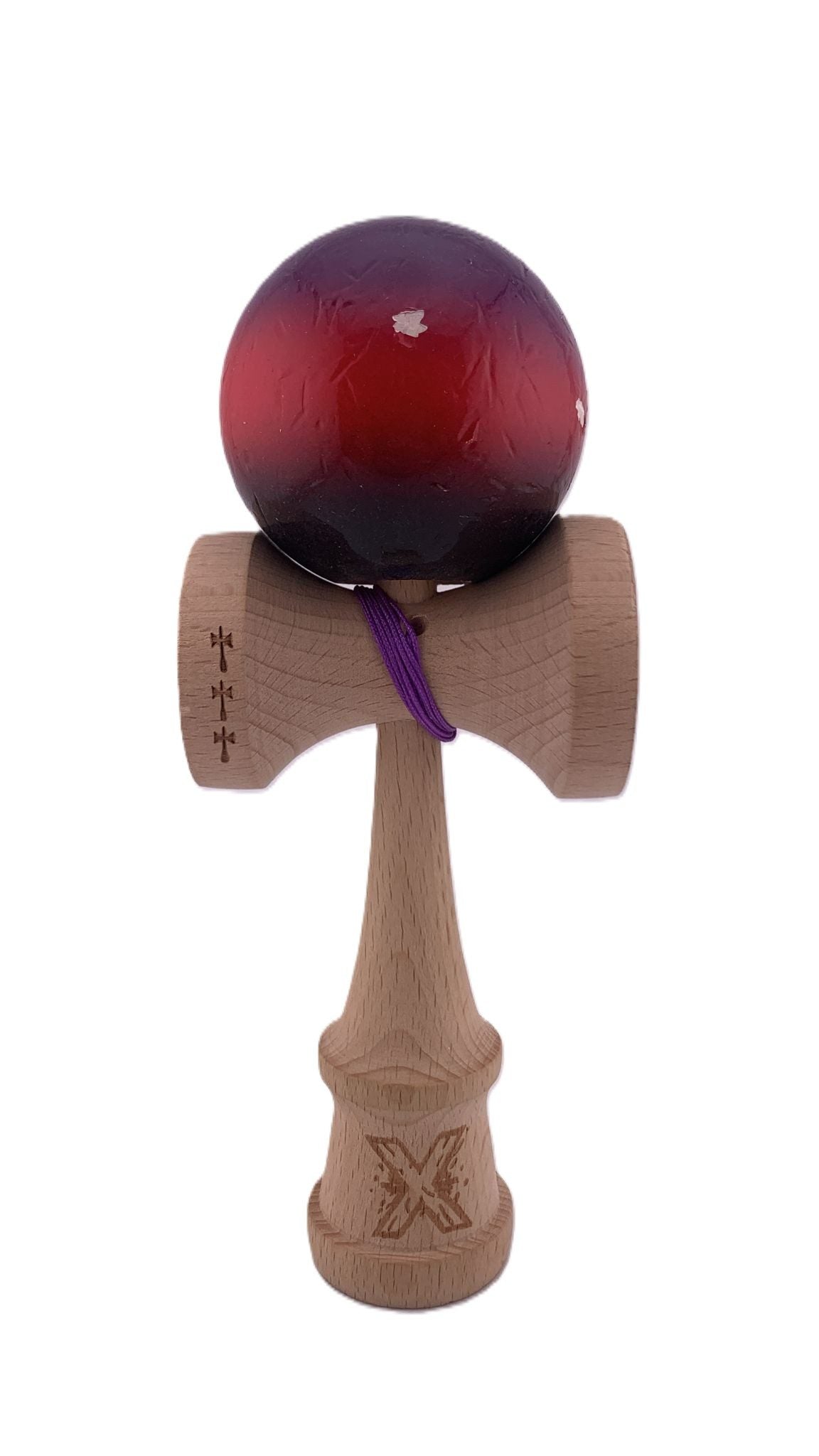RESIGILAT - Kendama X Originala, Profesionala, Flippy, Big Cups V2, Super Sticky Cupe Mari, Rulment Metalic cu Ata 55 cm, Mov/Rosu/Negru - vivimall.ro