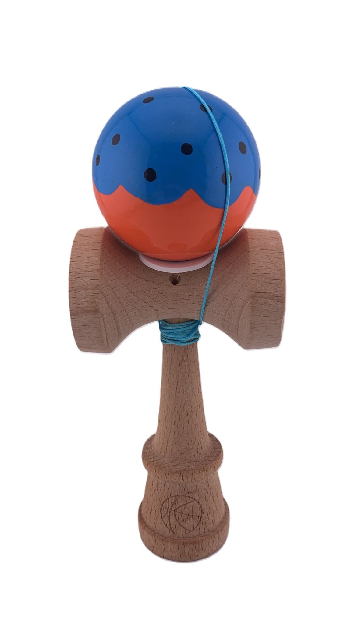 RESIGILAT - Kendama X Originala, Profesionala, Flippy, Super Sticky cu Cupe Mari KING SIZE V3, Gaura in Baza, din lemn 18 cm, Ata 62/65 cm, Special Albastru/Portocaliu - vivimall.ro