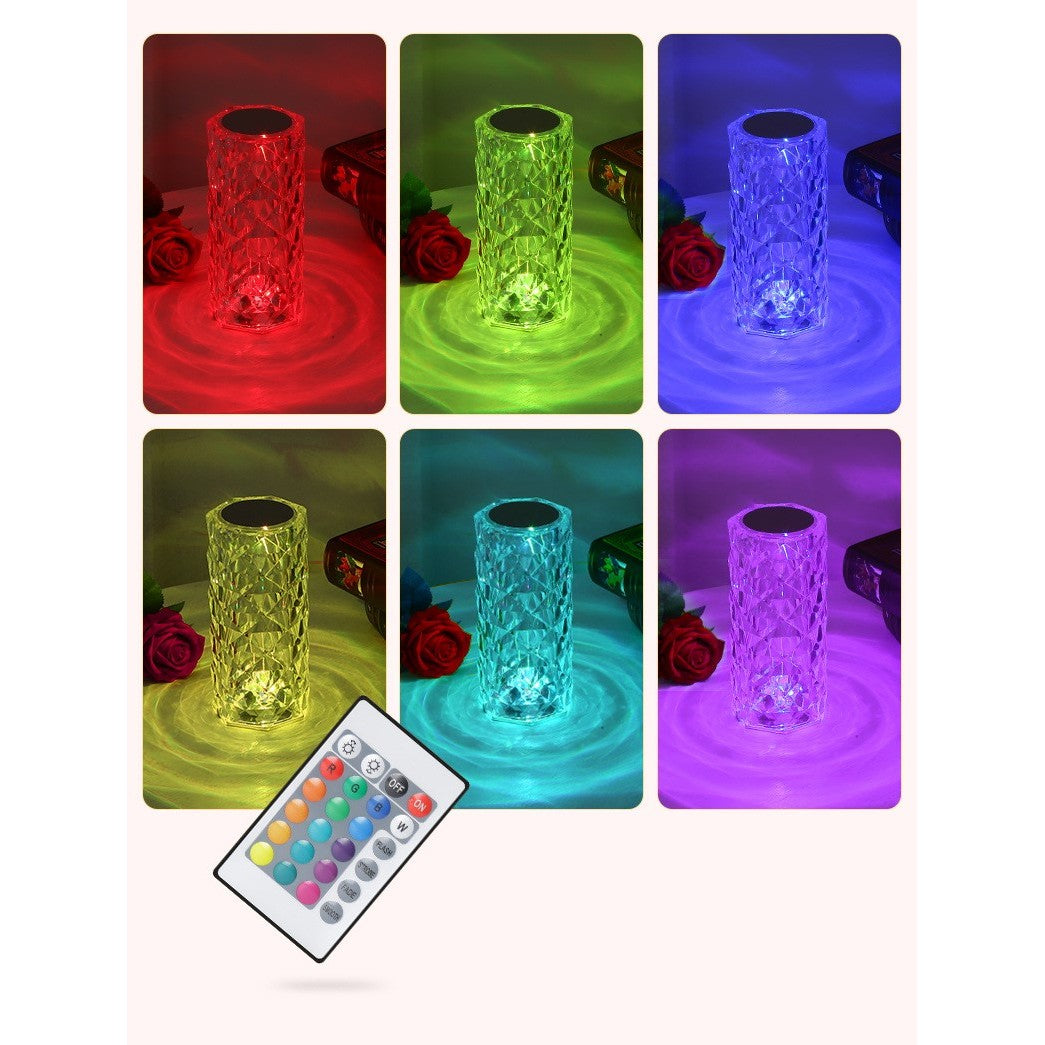 Lampa de birou pe LED RGB, Vivimall, dimmer tactil, 3 nivele de intensitate, Cristal Acrilic, cu telecomanda - vivimall.ro