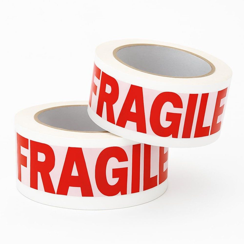 Set role bandă adezivă Fragile transparentă 66m pentru ambalare colete sensibile