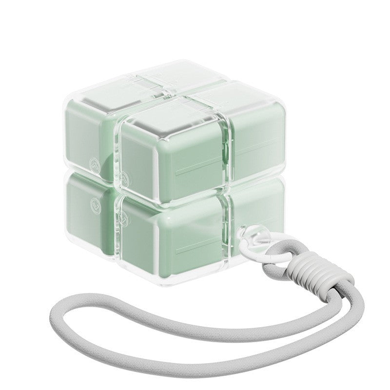 Cutie pentru Medicamente, Flippy, Model Rubik' Cube, cu Curea de Agatare, Dozator Portabil de Medicamente, Dispenser Pastile, estimat pentru 7 zile, 7.3 x 6 x 6 cm, Verde deschis