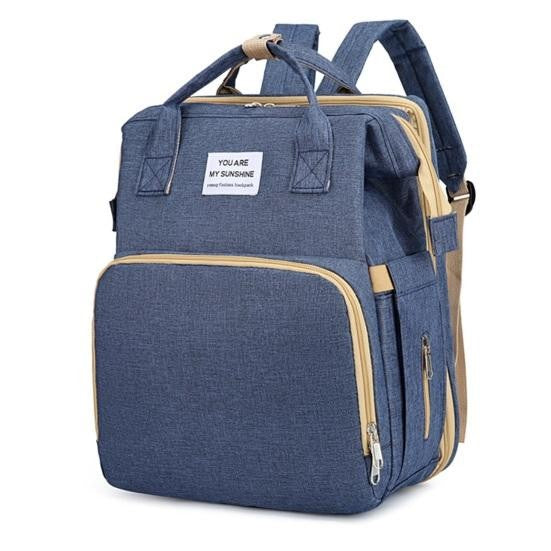 Rucsac Multifunctional pentru Mamici, Vivimall, cu Patut Pliabil si Baza de Schimbat, Rezistent la Apa, Capacitate Mare, Usor, Compartimente Multiple, Buzunar Termic pentru Lapte, 42 x 32 x 22 cm, Albastru Inchis - vivimall.ro