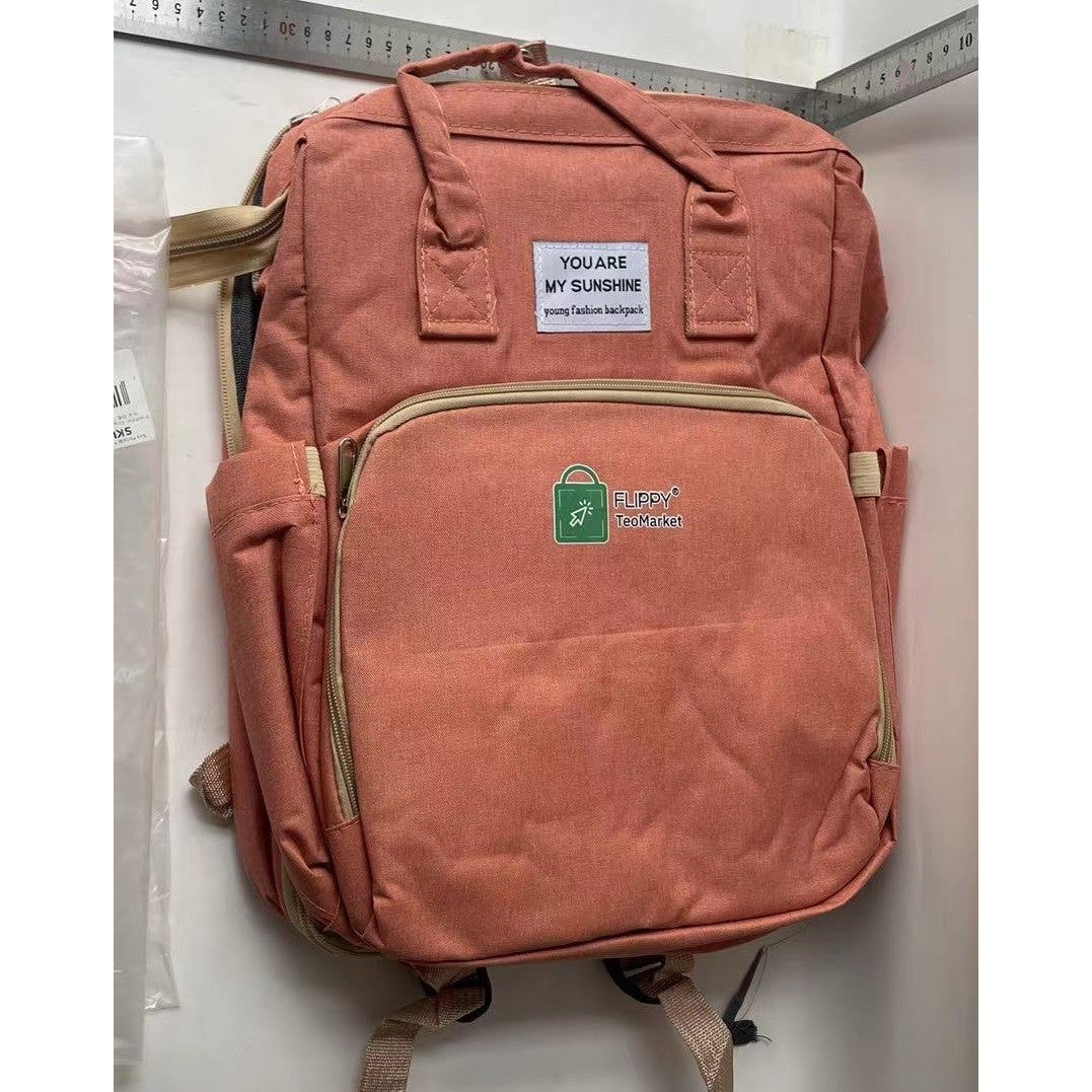 Rucsac Multifunctional pentru Mamici, Vivimall, cu Patut Pliabil si Baza de Schimbat, Rezistent la Apa, Capacitate Mare, Usor, Compartimente Multiple, Buzunar Termic pentru Lapte, 42 x 32 x 22 cm, Roz Pudra - vivimall.ro