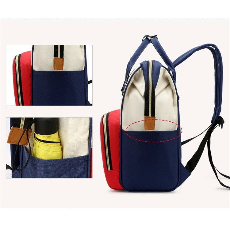 Rucsac Multifunctional pentru Mamici, Vivimall, din Panza Oxford, Compartimentare Multipla, Impermeabil, 43 x 18 x 26 cm, Alb/Rosu/Albastru - vivimall.ro