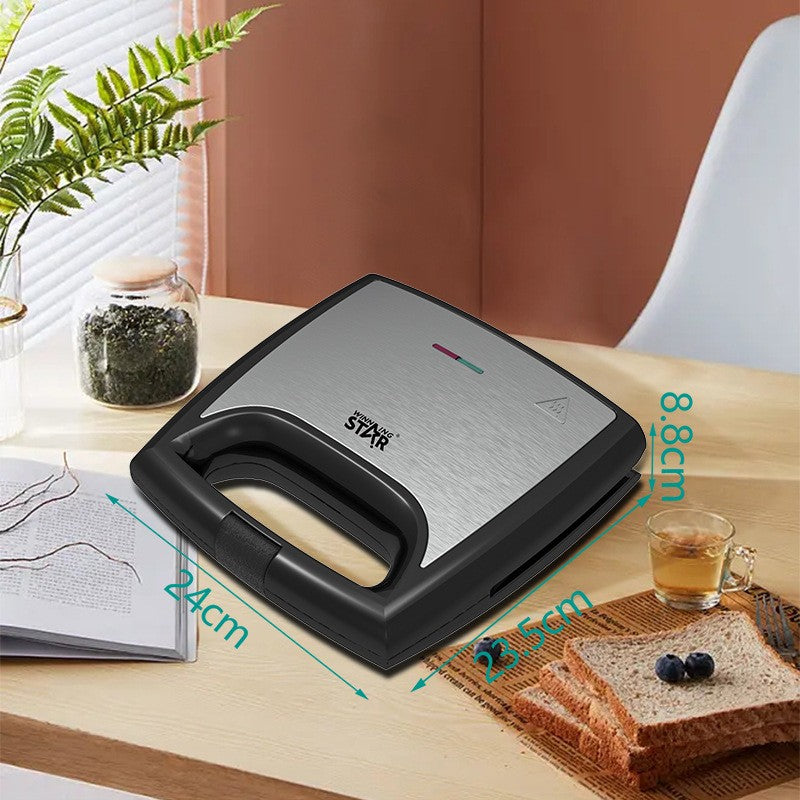 Sandwich Maker Vivimall, 24 x 23.5 cm, cu forme de triunghi si patrat, Cablu 80 cm, Material Interior Antiaderent, Inoxidabil, Maner Izolat Termic, 750W, 220 V, gri - vivimall.ro