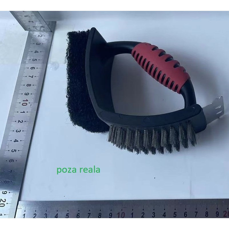 Sarma pentru Gratar, Vivimall, 3 in 1, cu Racleta si Burete, Sarna din Otel Inoxidabil, 16 x 7 x 11 cm - vivimall.ro