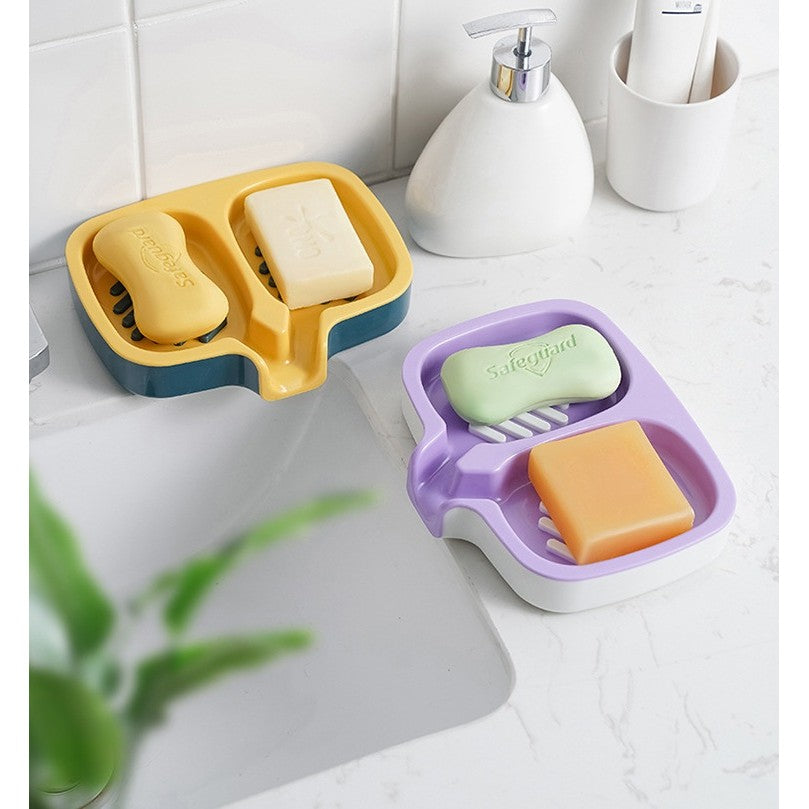 Savoniera Dubla, Vivimall, Sistem de Scurgere a Apei, din ABS, 14.5 x 18 x 3 cm, Mov/Alb - vivimall.ro