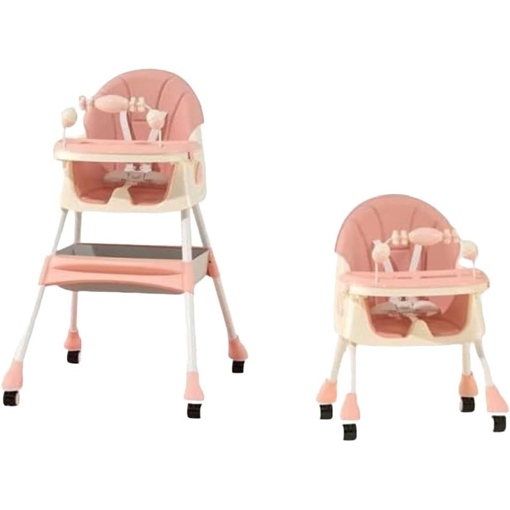 Scaun de Masa 2in1, Vivimall, pentru Copii de la 6 luni - 5 Ani, Inaltime Reglabila, Centura in 5 Puncte, Tava de Masa, Roti cu Frana, Cos Depozitare, Jucarie Inclusa, 94 x 78 x 60 cm, Roz - vivimall.ro