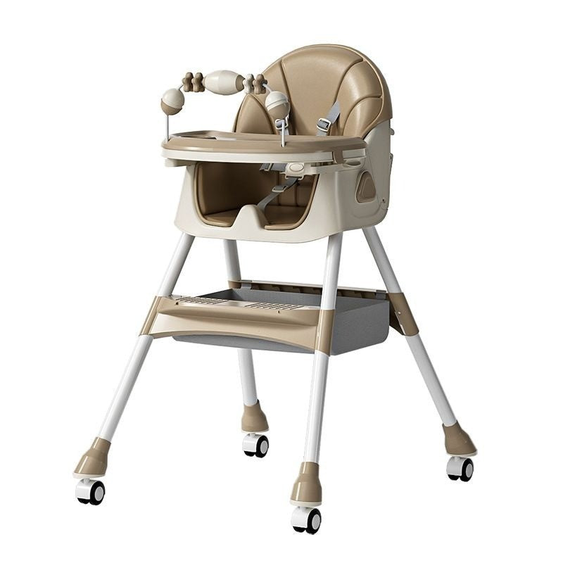 Scaun de Masa pe Roti pentru Copii, Flippy, 2 Tavite si Husa Detasabile, Multifuncțional, Stabil, Centura de Siguranta, Spatar Reglabil Moale, Balansoar, Cos de Depozitare, de la 6 Luni, Crem - vivimall.ro
