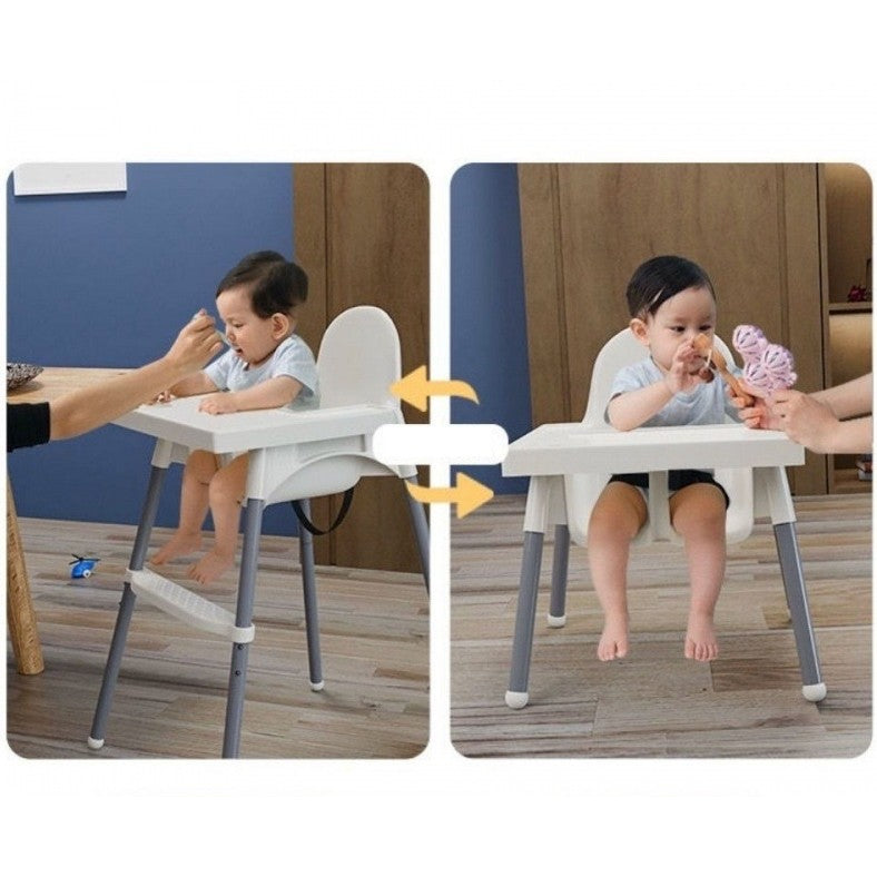 Scaun de masa telescopic pentru bebelusi si copii, Vivimall, cu Suport picioare si Centura de siguranta, reglabil pe inaltime, Varsta 6-32 luni, Gri - vivimall.ro