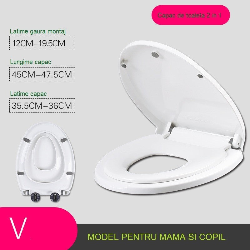 Capac de Toaleta cu Reductie 2 in 1, Vivimall, pentru Copii si Adulti, Coborare Lenta si Silentioasa, Instalare Usoara, din PP5 , in Forma de V, Alb - vivimall.ro