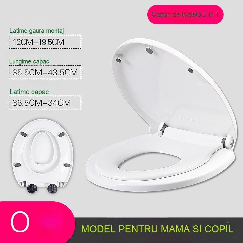 Capac de Toaleta cu Reductie 2 in 1, Vivimall, pentru Copii si Adulti, Coborare Lenta si Silentioasa, Instalare Usoara, din PP5 , in Forma de O, Alb - vivimall.ro