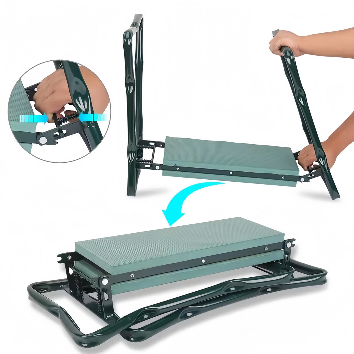 Scaun Multifunctional pentru Gradinarit, Vivimall, Inaltime Reglabila, Geanta Laterala pentru unelte, 60 x 49 x 27 cm, Pliabil, Verde - vivimall.ro