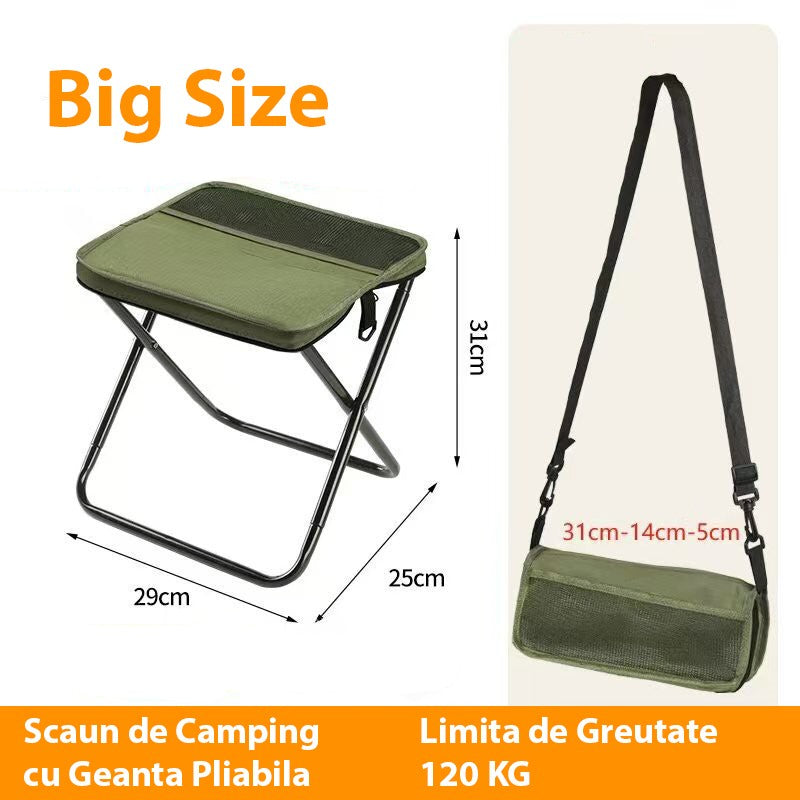 Scaun Taburet Pliabil pentru Camping, Vivimall, pentru Adulti, Scaun Portabil, Pescuit, din Panza Oxford si Cadru Metalic, Mare 31 x 29 x 25 cm, Verde - vivimall.ro