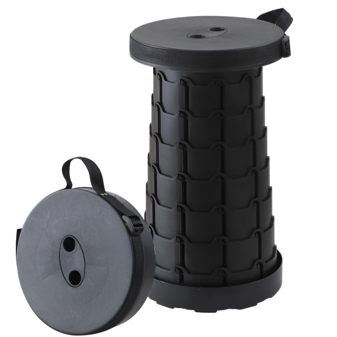 Scaun Telescopic Pliabil pentru Camping si Pescuit, Vivimall, Portabil, Universal, Sustine 150 kg, ABS, Diametru 25 cm, Extensibil, Inaltime 45 cm, Negru - vivimall.ro