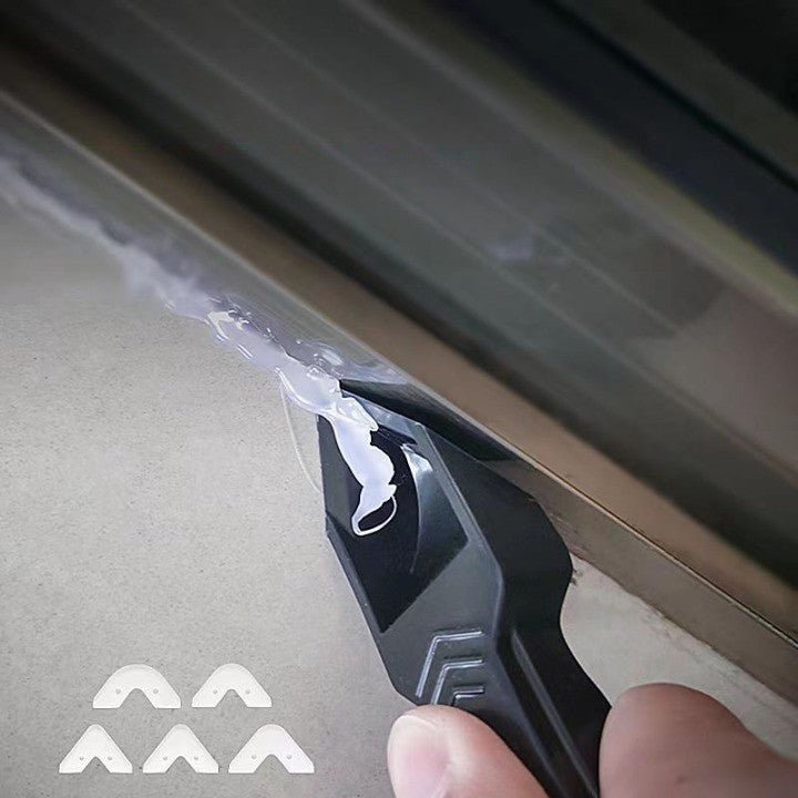 Set Racleta pentru Indepartare Adeziv, Racleta pentru Silicon si Lipici, 5 Capete din silicon, Dimensiune Inchisa 18.8 x 4 x 2.8 cm, Metal, Negru - vivimall.ro