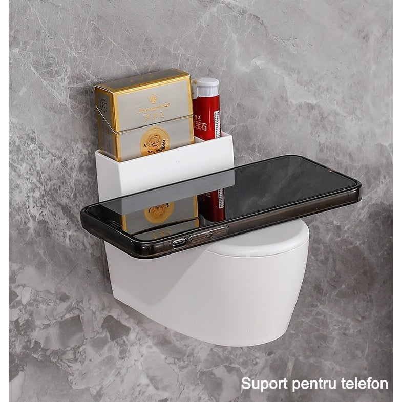 Scrumiera creativa Vivimall, Forma de Toaleta, Capac Argintiu, Material ABS si Otel Inoxidabil, 12.5 x 9.8 x 8.4 cm, Fixare prin Lipire sau De Sine Statator, pentru Baie, Camera, Bucatarie, Balcon, Argintiu - vivimall.ro